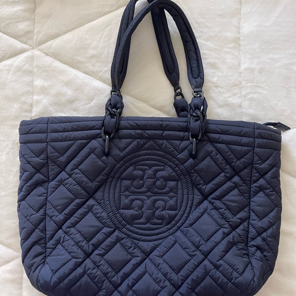 Tory Burch Dark Blue Quilted Tote